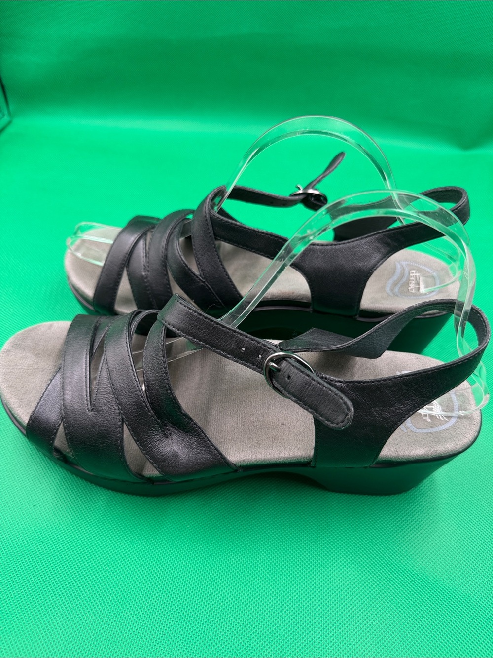 Dansko Women's Black Strappy Slingback Wedge leather Sandals